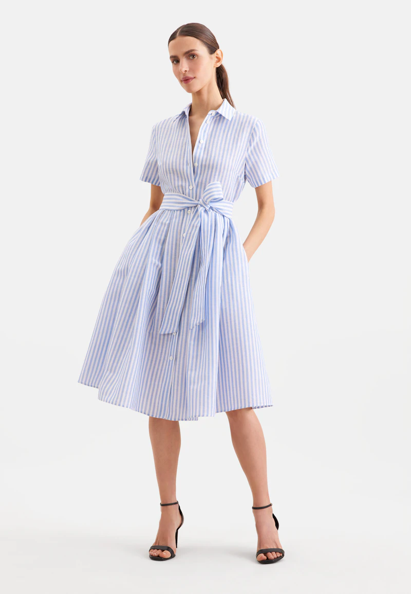 Hemdblusenkleid mit schwingendem Rock aus Leinen Mix, slim