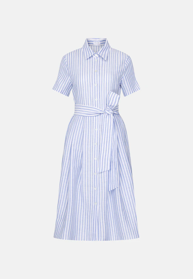 Robe-chemise avec jupe flottante en mélange de lin, slim in Bleu Clair |  Seidensticker Onlineshop