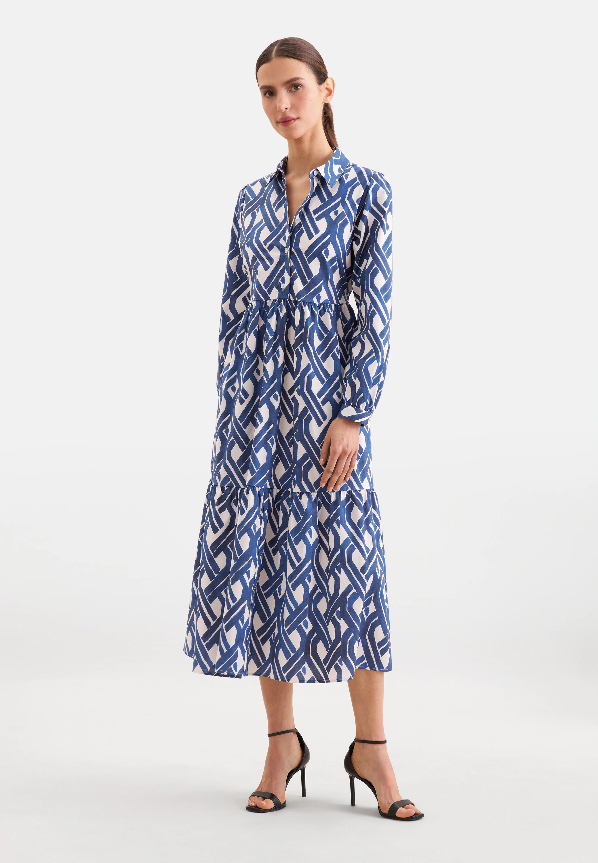 Stufenkleid aus Baumwoll Stretch Blau