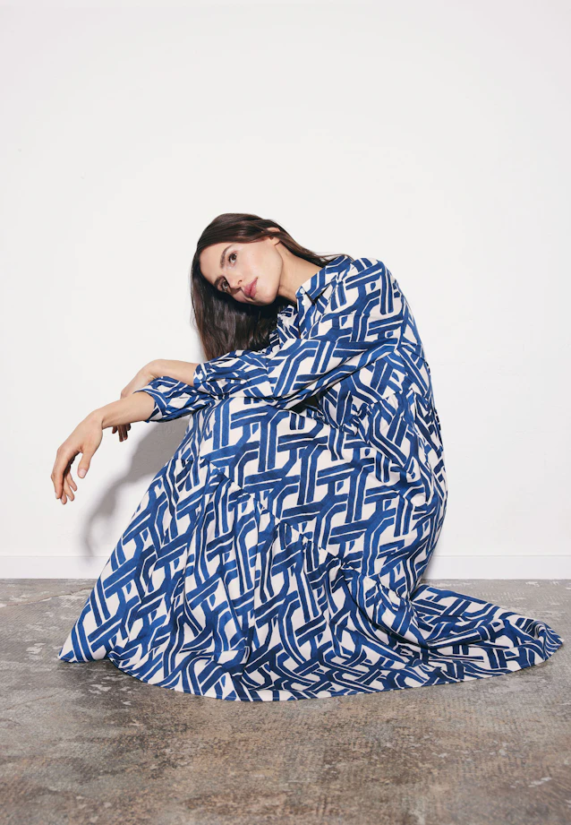 Tiered dress made of stretch cotton in Mittelblau |  Seidensticker Onlineshop