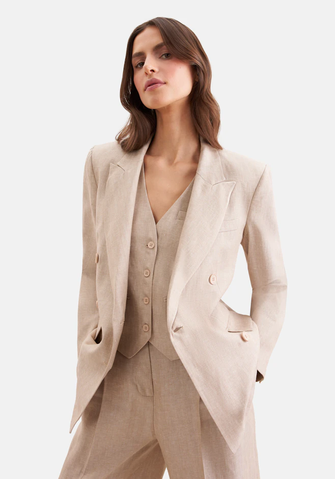 Zweireihiger Blazer mit Pattentaschen aus 100% Leinen in Beige | Seidensticker Onlineshop
