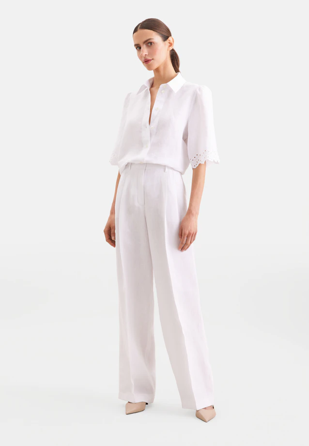 Half-sleeved shirt blouse with embroidery made of 100% linen in Weiß |  Seidensticker Onlineshop