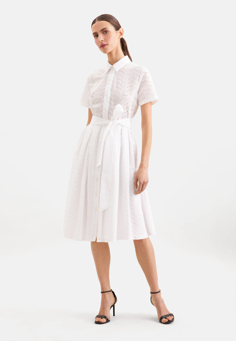 Stickerei Hemdblusenkleid mit schwingendem Rock, slim