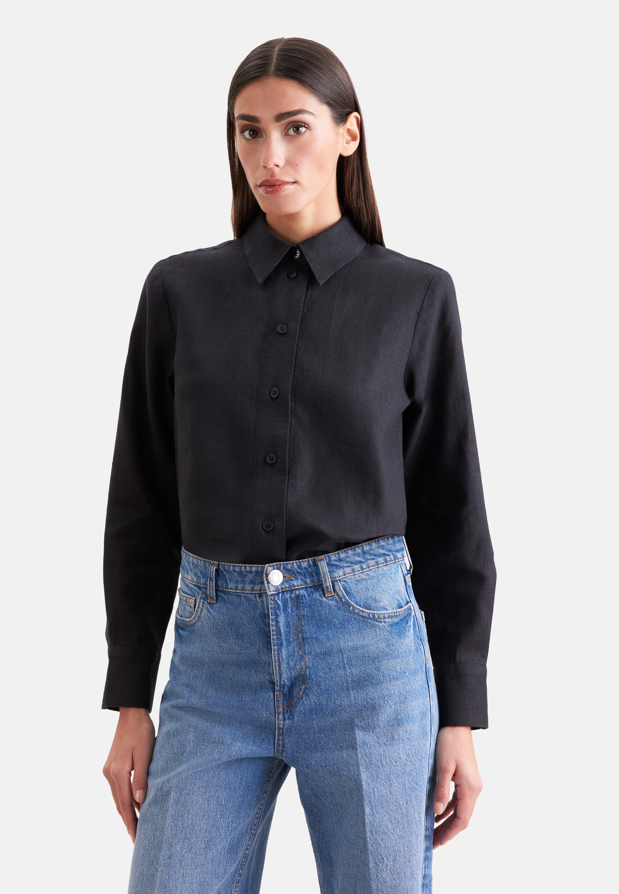 Hemdbluse aus 100% Leinen Schwarz