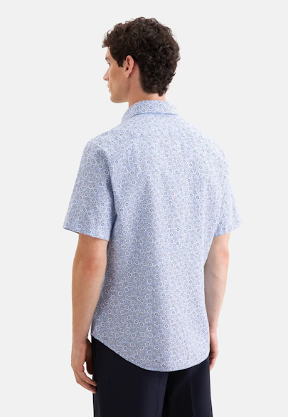 Shaped Linen shirt Print in Mittelblau |  Seidensticker Onlineshop