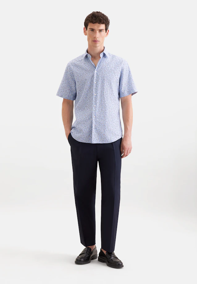 Shaped Linen shirt Print in Mittelblau |  Seidensticker Onlineshop