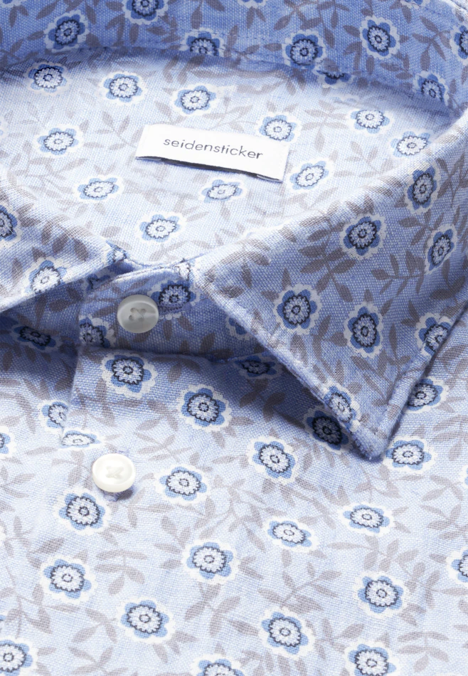 Shaped Linen shirt Print in Mittelblau | Seidensticker online shop