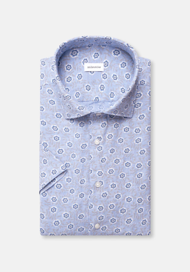 Shaped Leinenhemd Druck in Mittelblau | Seidensticker Onlineshop