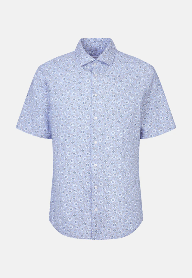 Shaped Linen shirt Print in Mittelblau |  Seidensticker Onlineshop