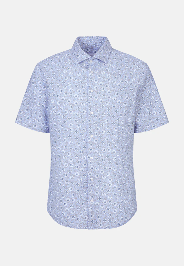 Shaped Leinenhemd Druck in Mittelblau |  Seidensticker Onlineshop
