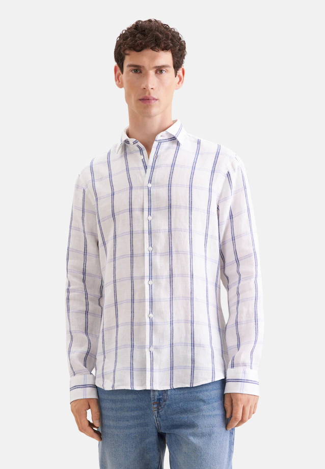 Shaped Linen shirt Check in Mittelblau |  Seidensticker Onlineshop