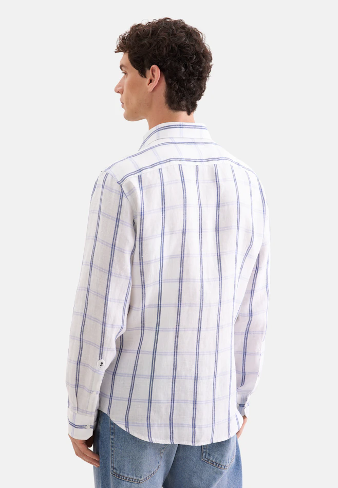 Shaped Linen shirt Check in Mittelblau | Seidensticker online shop
