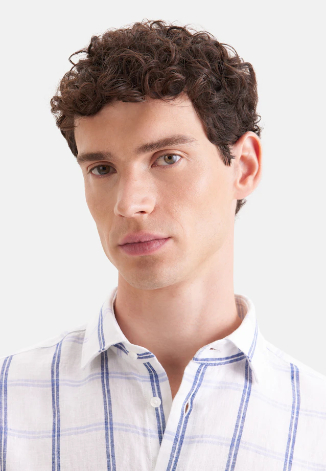 Shaped Linen shirt Check in Mittelblau |  Seidensticker Onlineshop