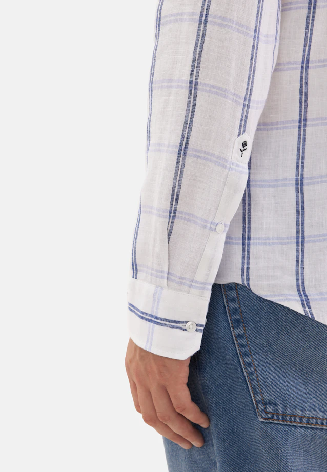 Shaped Linen shirt Check in Mittelblau |  Seidensticker Onlineshop