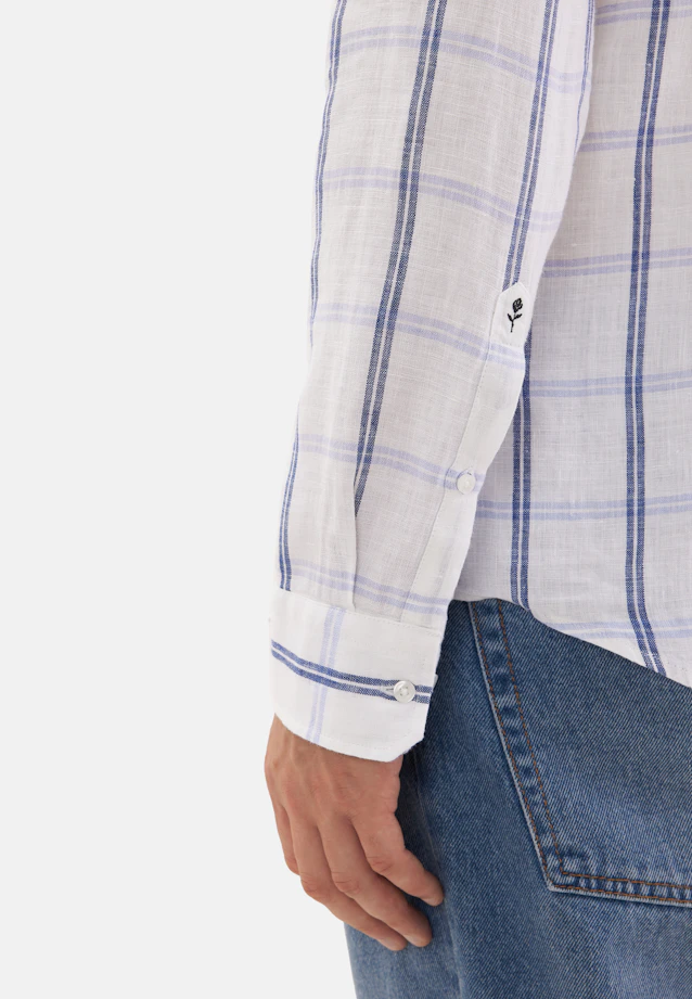 Shaped Linen shirt Check in Mittelblau |  Seidensticker Onlineshop