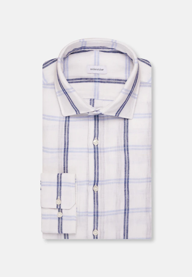 Shaped Linen shirt Check in Mittelblau |  Seidensticker Onlineshop