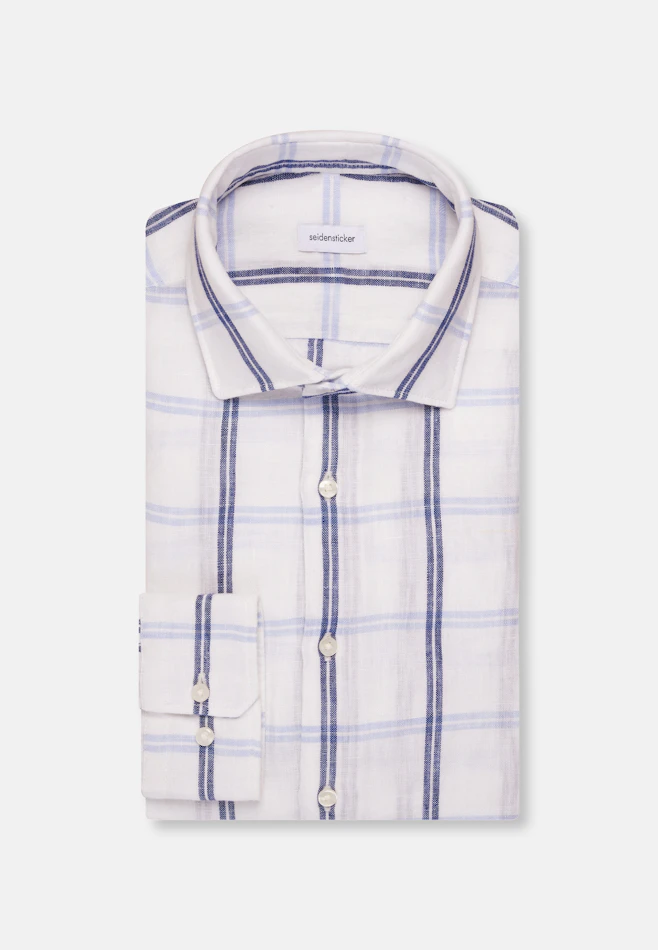 Shaped Linen shirt Check in Mittelblau | Seidensticker online shop
