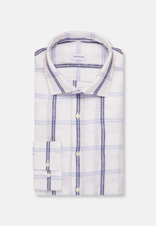 Shaped Linen shirt Check in Mittelblau | Seidensticker online shop
