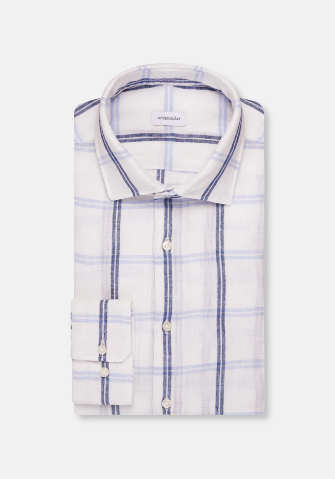 Shaped Linen shirt Check in Mittelblau | Seidensticker online shop