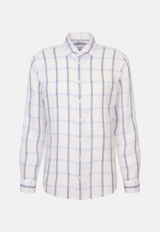 Shaped Linen shirt Check in Mittelblau |  Seidensticker Onlineshop