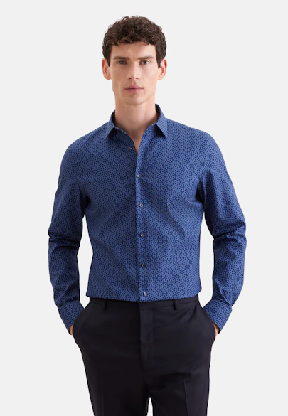 Slim Business shirt Print in Mittelblau |  Seidensticker Onlineshop
