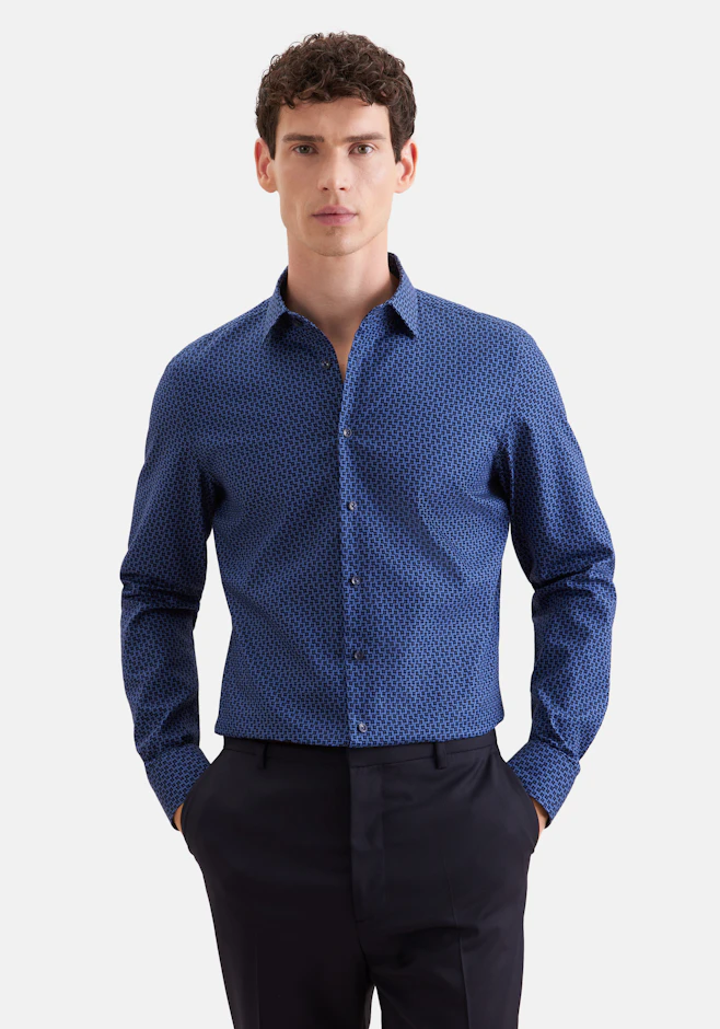 Slim Business Hemd Druck in Mittelblau | Seidensticker Onlineshop