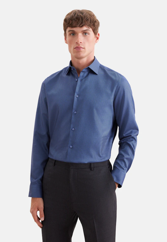 Slim Business Hemd Struktur in Mittelblau | Seidensticker Onlineshop