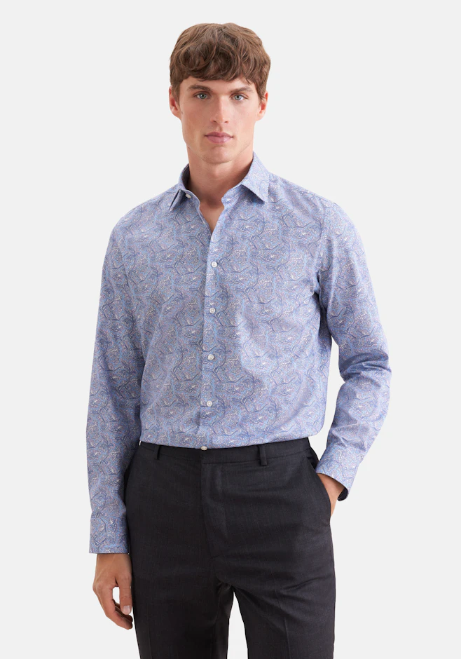 Slim Business Hemd Druck in Mittelblau | Seidensticker Onlineshop