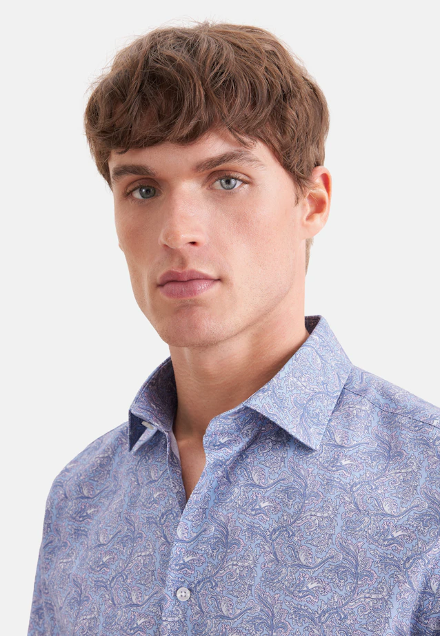 Shaped Business shirt Print in Mittelblau |  Seidensticker Onlineshop