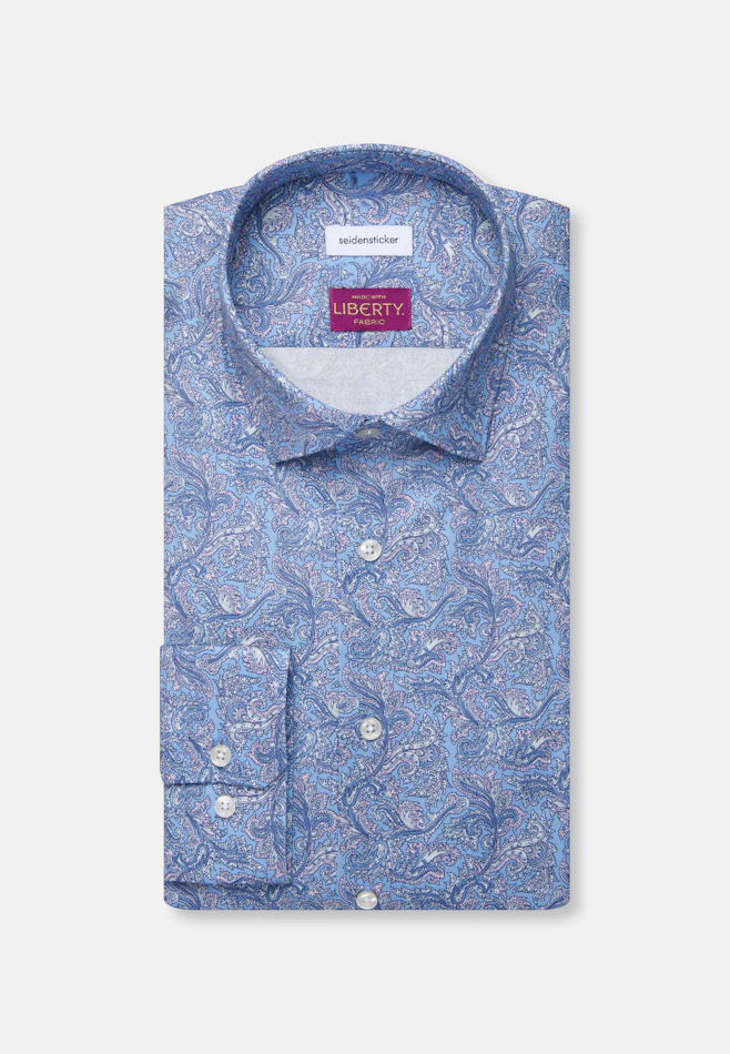 Shaped Business shirt Print in Mittelblau | Seidensticker online shop