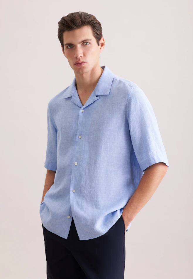 Regular Resort Hemd Uni in Mittelblau | Seidensticker Onlineshop