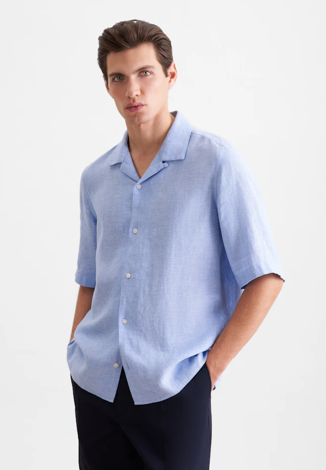 Regular Resort shirt Uni in Mittelblau | Seidensticker online shop