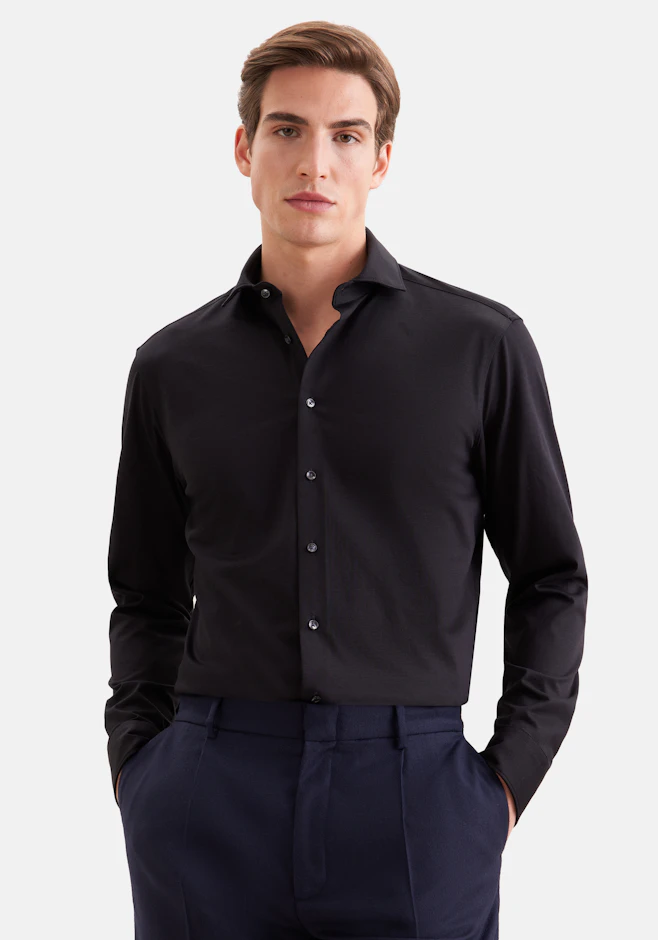 Regular Jerseyhemd Uni in Schwarz | Seidensticker Onlineshop