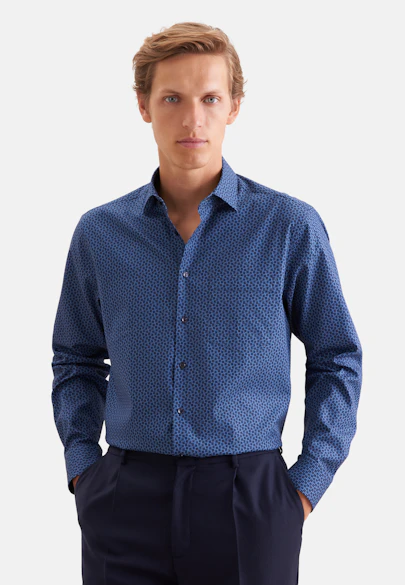 Regular Business shirt Print in Mittelblau |  Seidensticker Onlineshop