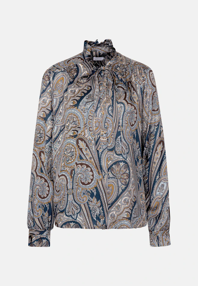 Satinierte Schluppenbluse mit Rüschendetail dans Bleu Foncé | Boutique en ligne Seidensticker