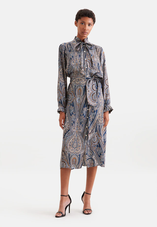 Satiniertes Kleid mit Schluppe und Bindeband in Dunkelblau |  Seidensticker Onlineshop
