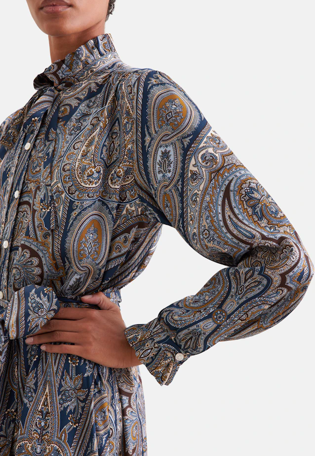 Satiniertes Kleid mit Schluppe und Bindeband in Dunkelblau |  Seidensticker Onlineshop