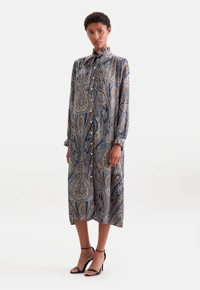 Satiniertes Kleid mit Schluppe und Bindeband in Dunkelblau |  Seidensticker Onlineshop