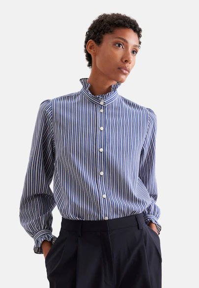 Hemdbluse mit Rüschendetails in Dunkelblau |  Seidensticker Onlineshop
