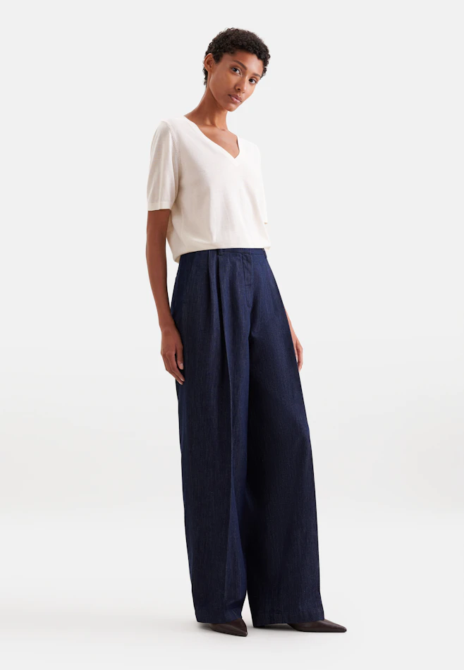 Pantalon à plis en mélange de laine dans Bleu Foncé | Boutique en ligne Seidensticker
