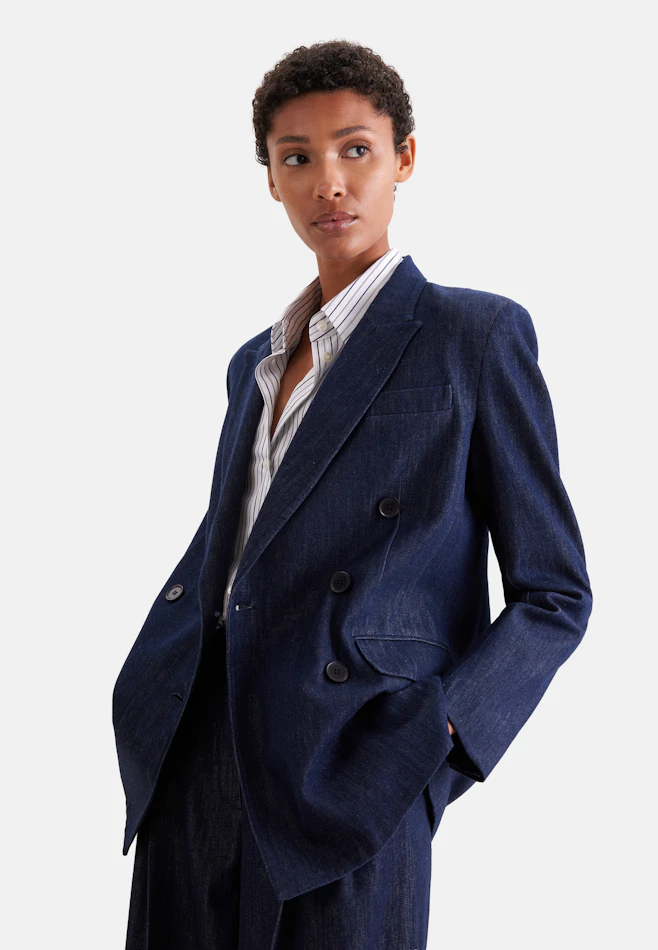 Zweireihiger Blazer mit Pattentaschen aus Denim in Dunkelblau | Seidensticker Onlineshop