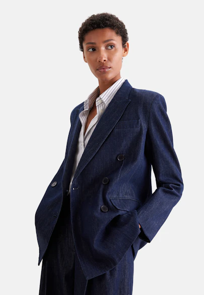 Zweireihiger Blazer mit Pattentaschen aus Denim in Dunkelblau |  Seidensticker Onlineshop