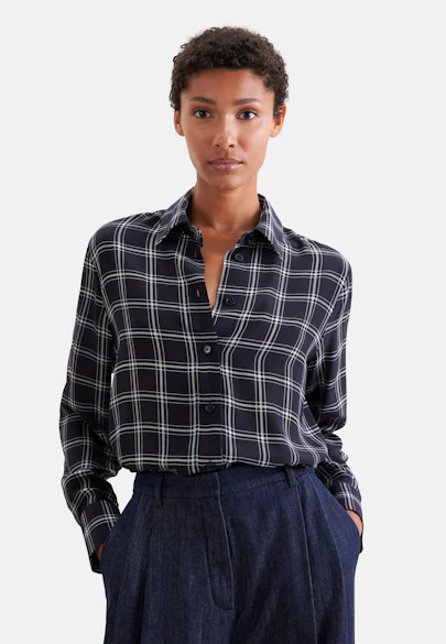 Fließende Hemdbluse aus Baumwoll Mix in Dunkelblau |  Seidensticker Onlineshop