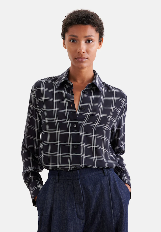 Fließende Hemdbluse aus Baumwoll Mix in Dunkelblau |  Seidensticker Onlineshop