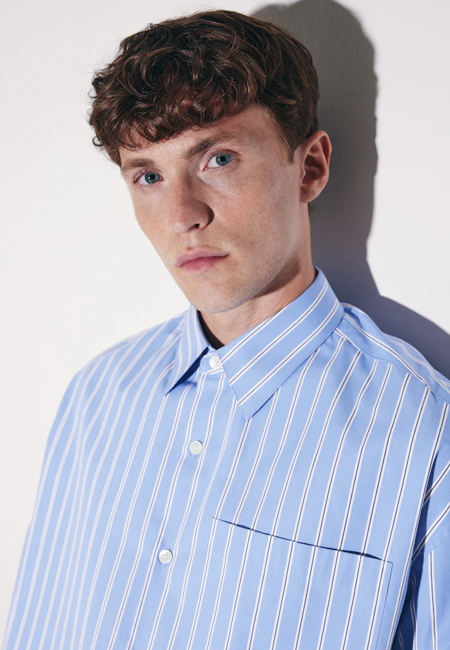Oversized Fashion-Hemd Gestreift in Mittelblau |  Seidensticker Onlineshop