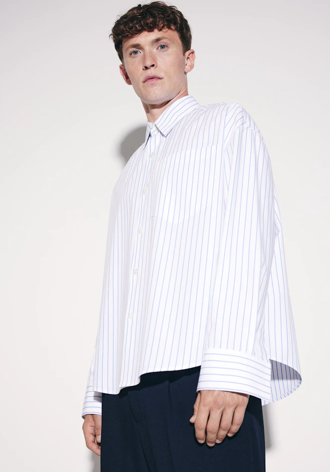 Oversized Fashion-Hemd Gestreift in Mittelblau | Seidensticker Onlineshop