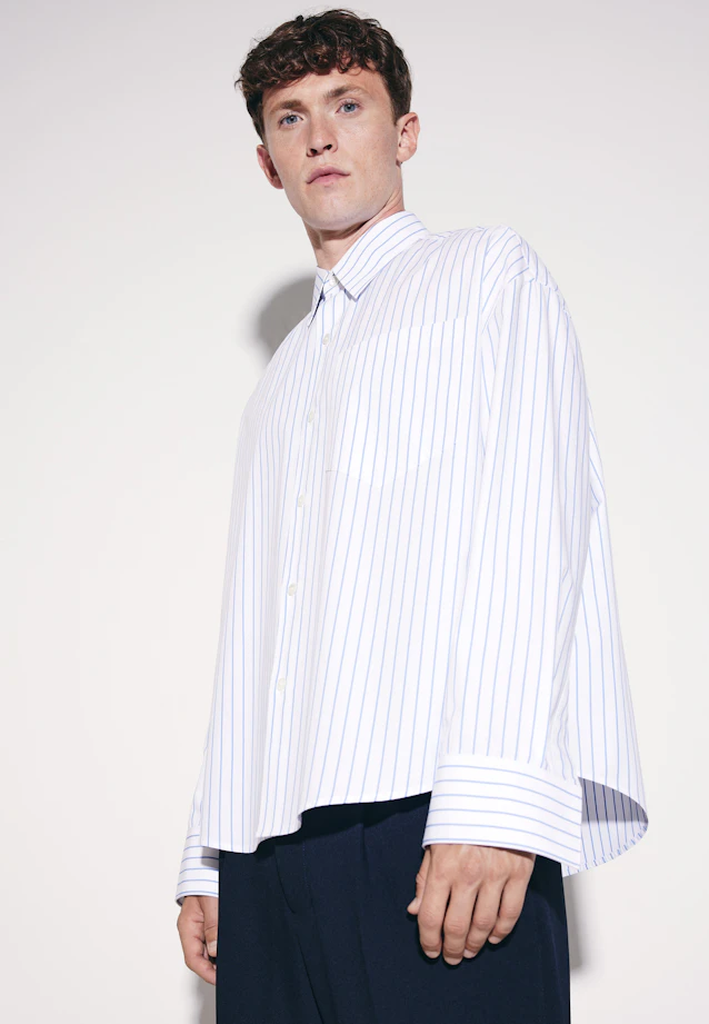 Oversized Fashion-Hemd Gestreift in Mittelblau |  Seidensticker Onlineshop