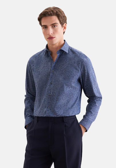 Regular Flanellhemd Druck in Dunkelblau |  Seidensticker Onlineshop