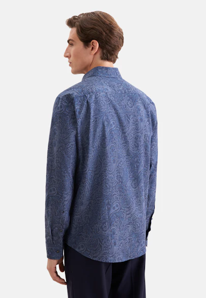 Regular Flanellhemd Druck in Dunkelblau |  Seidensticker Onlineshop