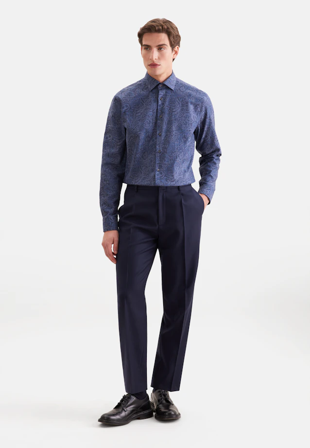 Regular Flanellhemd Druck in Dunkelblau |  Seidensticker Onlineshop